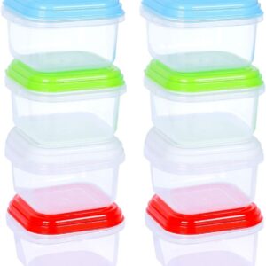 8pcs Plastic Mini Storage Boxes Baby Weaning Feeding Freezer Food Pots Containers (Pack 8 Mini)