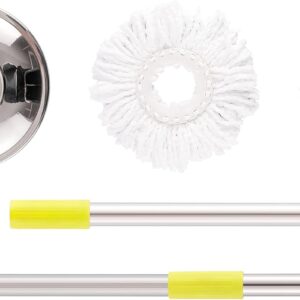 Mop Handle Set Home Cleaner Super Absorbent Mop Heads Stainless Steel Adjustable Height Handle (Lemon)