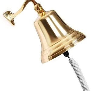 Last Orders Bell - Home Bar Pub Bell, Wall Mounted Ship Bell, Brass Hanging Bell with Durable Rope - Nautical Service Sleigh Playhouse Ships Bell
