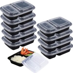 10 Pack 2 Compartment Meal Prep Containers Reusable with Lids (830 ml) - BPA Free Food Storage Bento Box for Lunch - Microwaveable, Freezable & Dishwashers Safe - Plastic